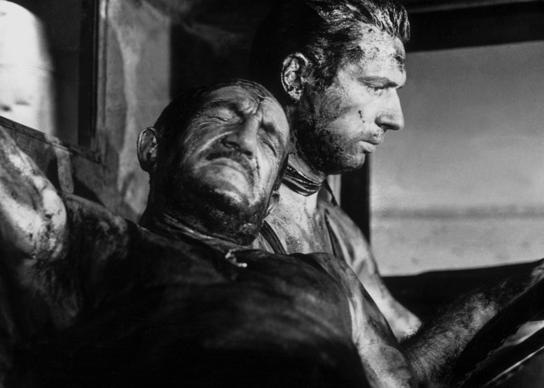 Charles Vanel(left) and Yves Montand (right) in Henri-Georges Clouzot's THE WAGES OF FEAR (1953). Courtesy Janus Films. Playing 12/9-12/22